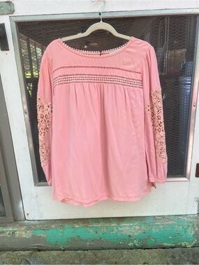 LOFT Blush Peach Crochet-Sleeve Tunic
